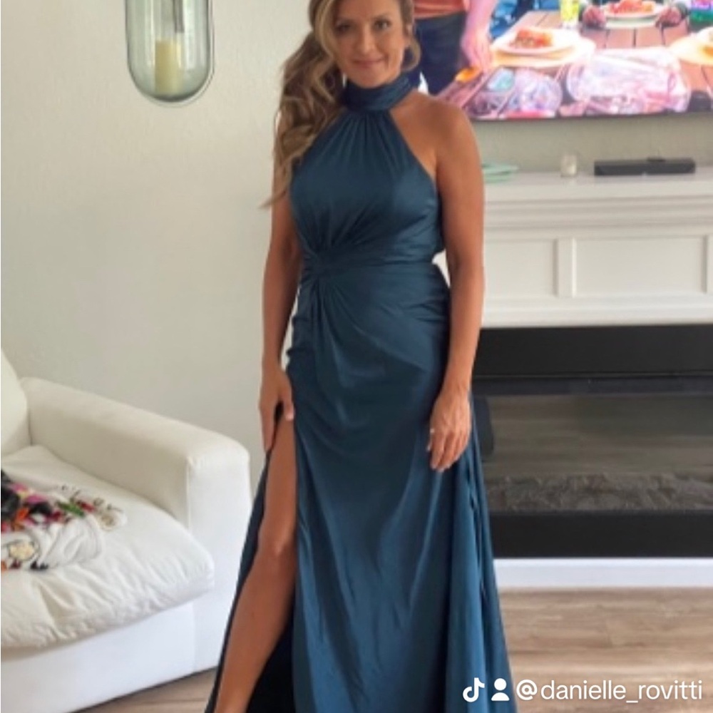 Mac Duggal Elegant Blue Halter Maxi Dress